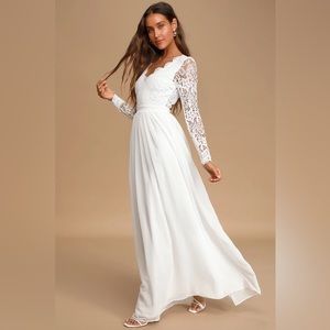 Lulus Awaken My Love White Long Sleeve Lace Maxi Dress Medium New with Tags